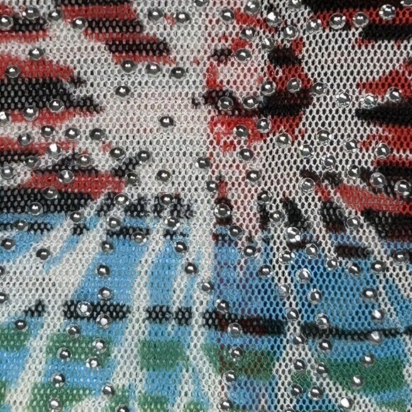 Damee Inc Jacket Womens Medium Rainbow Floral Mesh Studded Zip Stretch Vintage - Picture 5 of 13